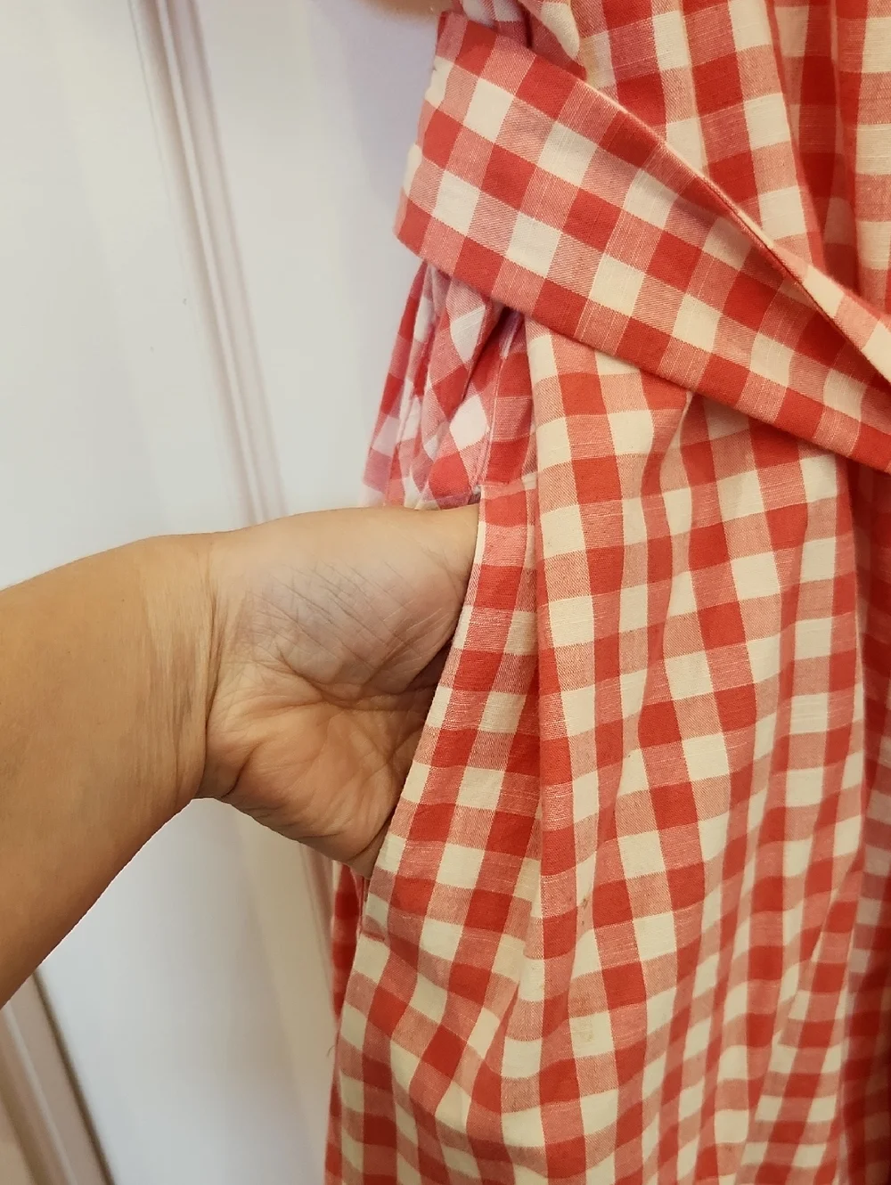 L/XL Pehr 100% Cotton Red And White Gingham Dress With Tie - Picture 3 of 6